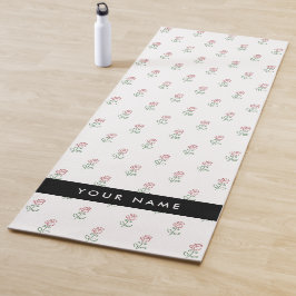 赤いバラ、バラのパターン、あなたの名前 ヨガマット