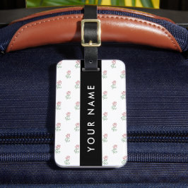 赤いバラ、バラのパターン、あなたの名前 ラゲッジタグ