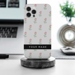 赤いバラ、バラのパターン、あなたの名前 iPhone 15 PRO MAXケース