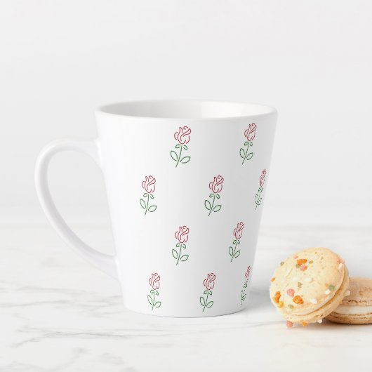 赤いバラ、バラのパターン、花 カフェラテマグ (インサイチュ)