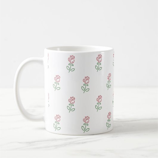 赤いバラ、バラのパターン、花 コーヒーマグカップ (左)