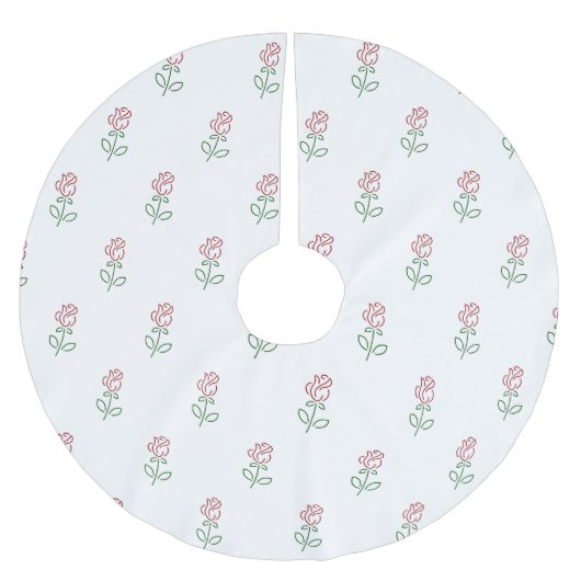 赤いバラ、バラのパターン、花 ブラッシュドポリエステルツリースカート (正面)