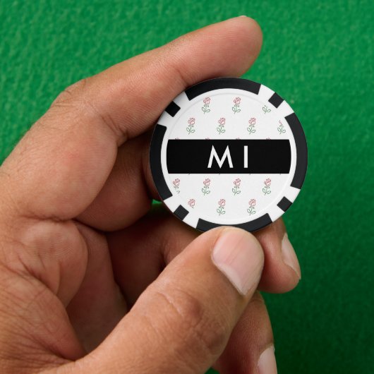 赤いバラ、バラの模様、あなたの名前 ポーカーチップ (手)