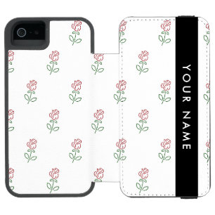 赤いバラ、バラの模様、あなたの名前 iPhone SE/5/5sウォレットケース