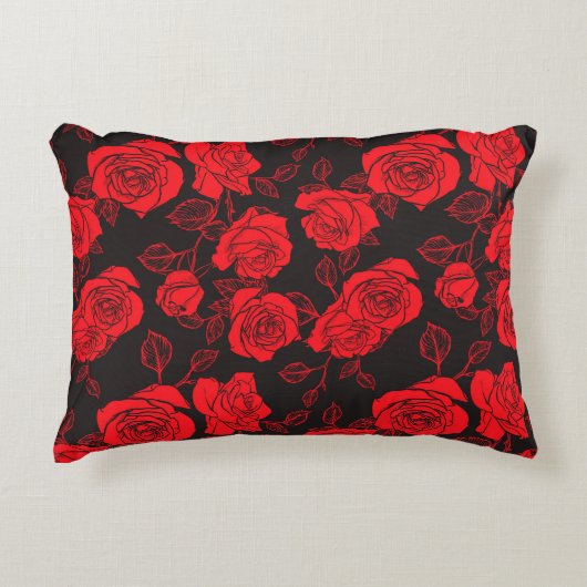 "赤いバラ"フローラアートパターンアクセント枕 アクセントクッション (正面)