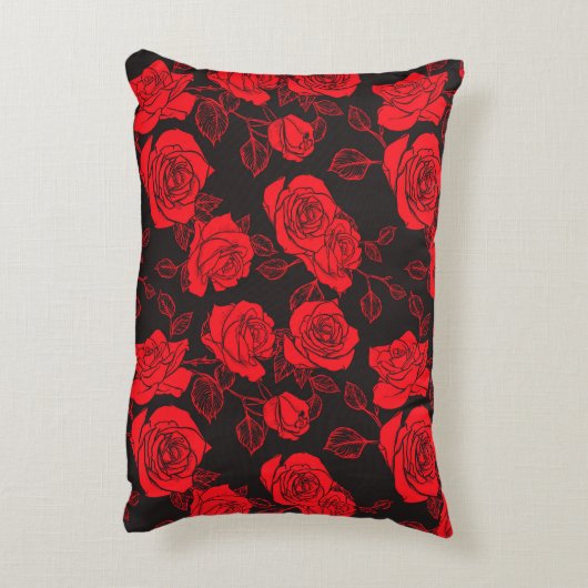 "赤いバラ"フローラアートパターンアクセント枕 アクセントクッション (裏面(縦))