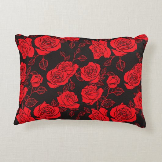 "赤いバラ"フローラアートパターンアクセント枕 アクセントクッション (裏面)