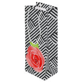 赤いバラ ブラック＆ホワイトのストライプ ワインギフトバッグ (裏面アングル)