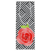 赤いバラ ブラック＆ホワイトのストライプ ワインギフトバッグ (裏面)