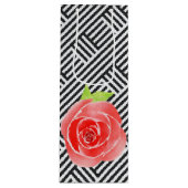 赤いバラ ブラック＆ホワイトのストライプ ワインギフトバッグ (正面)