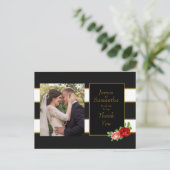 赤いバラ ブラック、ホワイト＆ゴールドストライプ - ありがとう ポストカード (スタンド正面)