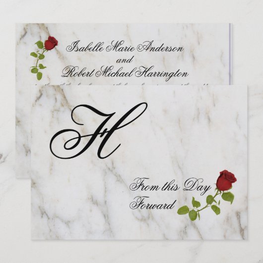 赤いバラ | モノグラム | 今日から永遠に 招待状 (正面/裏面)
