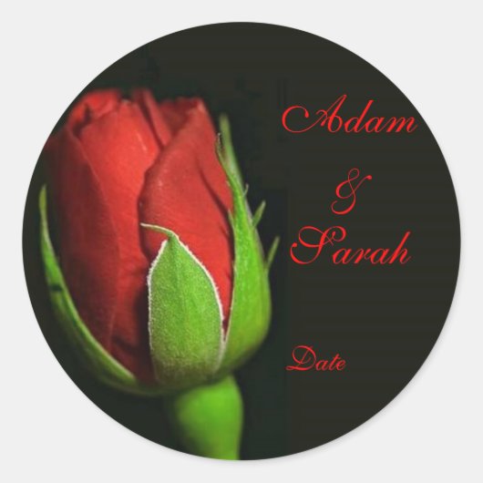 赤いバラ，ラペルバラ，アダム&サラ，日付 ラウンドシール (正面)
