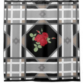 赤いバラ、レトロ シャワーカーテン (正面)