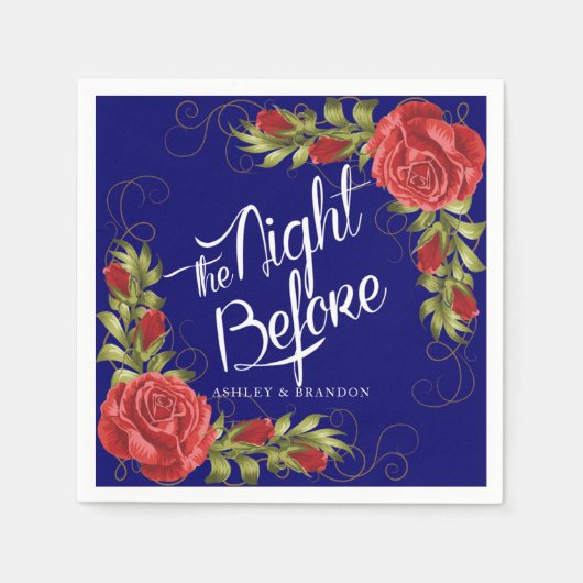 赤いバラ 前日のリハーサルディナー用ナプキン スタンダードカクテルナプキン (正面)
