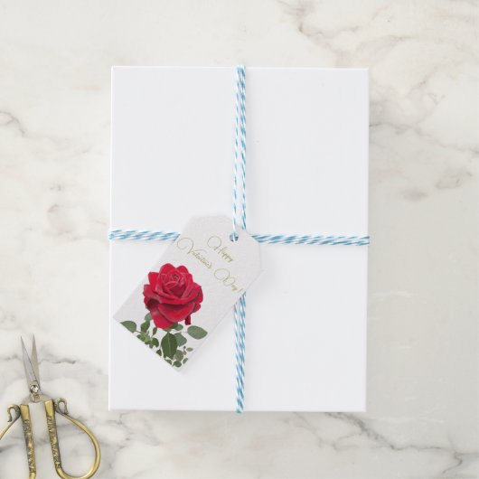 赤いバラ – 愛のお祝い – バレンタインデー ギフトタグ (より糸付き)