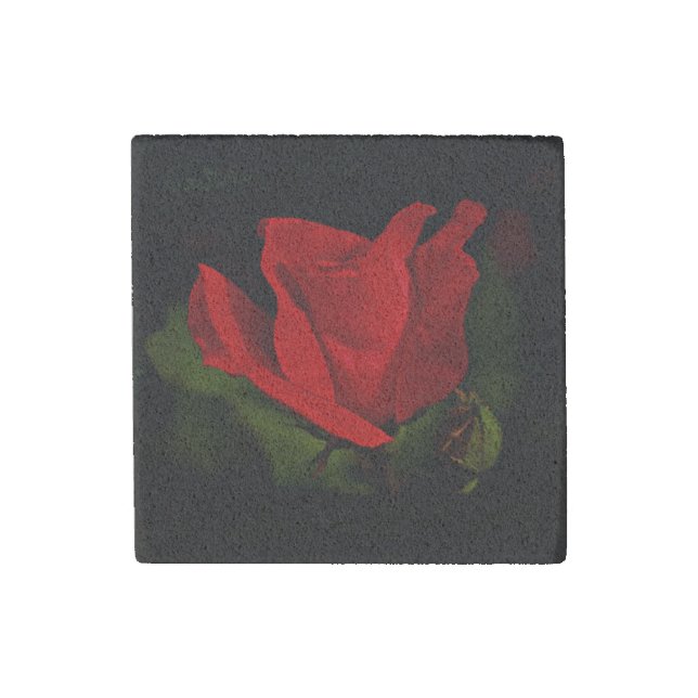 赤いバラ – 濃い情熱 ストーンマグネット (正面)