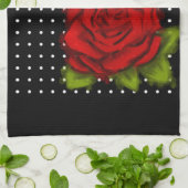 赤いバラ、白いドット キッチンタオル (折り畳み)