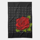 赤いバラ、白いドット キッチンタオル (縦)