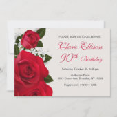 赤いバラ、白い花90誕生日 招待状 (正面)