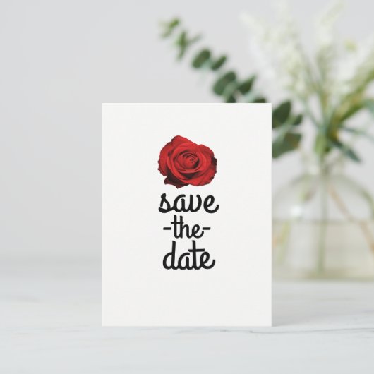 赤いバラ 白(任意の色) グラム セーブ・ザ・デート 案内ポストカード (スタンド正面)