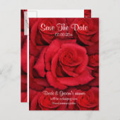 赤いバラ – 結婚式は日付の招待状を保存 案内ポストカード (正面/裏面)