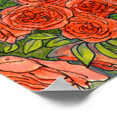 赤いバラ、緑の葉バラガーデンサマーフラワー ポスター (角)