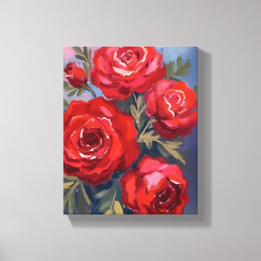赤いバラ | 花の水彩画 キャンバスプリント (正面)