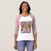 赤いバラ、蝶、花3/4の袖のRaglan Tシャツ (正面フル)