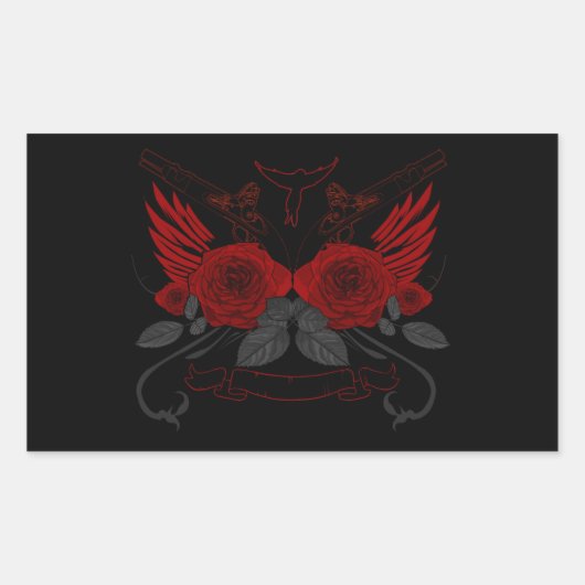 赤いバラ 長方形シール (正面)