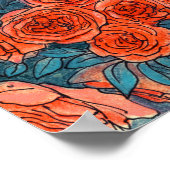 赤いバラ、青い葉バラガーデンサマーフラワー ポスター (角)