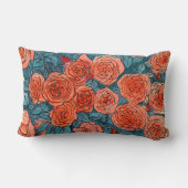 赤いバラ、青い葉バラガーデンサマーフラワー ランバークッション (裏面)