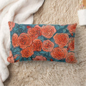 赤いバラ、青い葉バラガーデンサマーフラワー ランバークッション (ブランケット)
