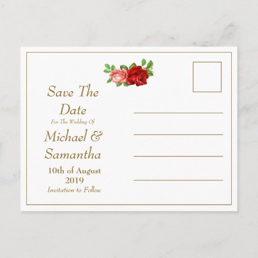 赤いバラ、黒、白と金のストライプ - 案内ポストカード (裏面)