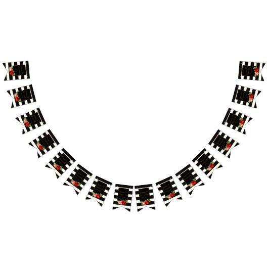 赤いバラ、黒、白及び金ゴールドは縞で飾ります- バンティングフラッグ (全)