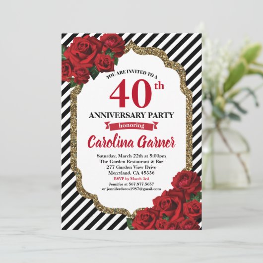 赤いバラ 40周年パーティー招待状 結婚式 招待状 (スタンド正面)