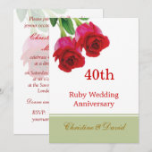 赤いバラ 40周年 ルビー 結婚記念日 招待状 (正面/裏面)