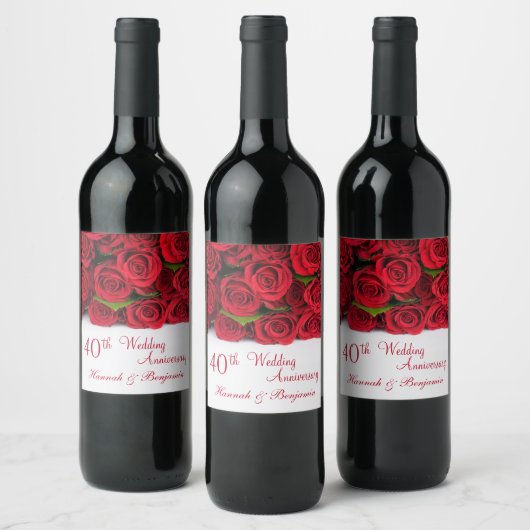 赤いバラ。40結婚周年 ワインラベル (ボトル)