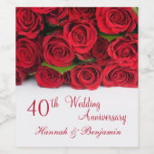 赤いバラ。40結婚周年 ワインラベル (シングルラベル)