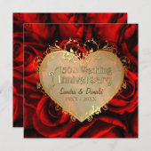 赤いバラ 50周年結婚記念日 - スクエア ver. 2 招待状 (正面/裏面)