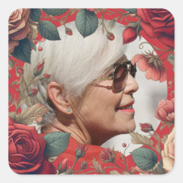 赤いバラPHOTOメモリアル記念センチメンタル スクエアシール