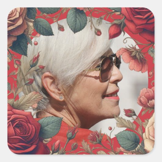 赤いバラPHOTOメモリアル記念センチメンタル スクエアシール (正面)