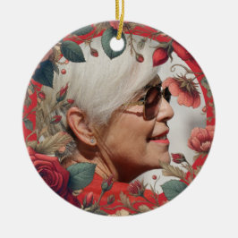 赤いバラPHOTOメモリアル記念センチメンタル セラミックオーナメント