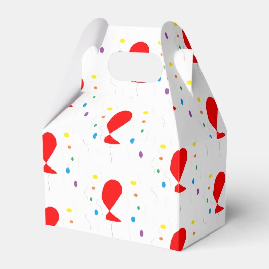 赤いバルーンとカラフル紙吹雪パターン フェイバーボックス (正面サイド)