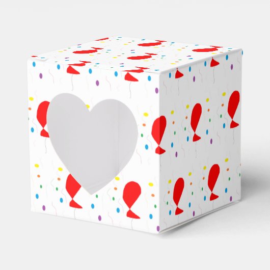 赤いバルーンとカラフル紙吹雪パターン フェイバーボックス (正面サイド)