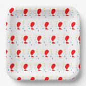 赤いバルーンとカラフル紙吹雪パターン ペーパープレート (正面)