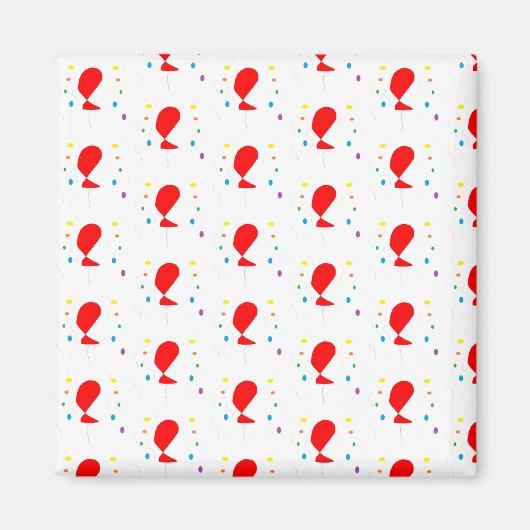 赤いバルーンとカラフル紙吹雪パターン マグネット (正面)