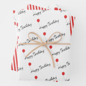 赤いバルーンとストライプハッピーバースデー大事な行事 ラッピングペーパーシート (インサイチュ)