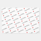 赤いバルーンとストライプハッピーバースデー大事な行事 ラッピングペーパーシート (正面)