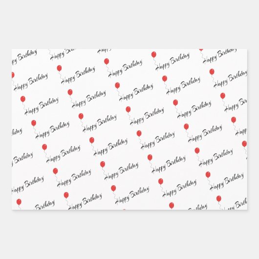 赤いバルーンとストライプハッピーバースデー大事な行事 ラッピングペーパーシート (正面)